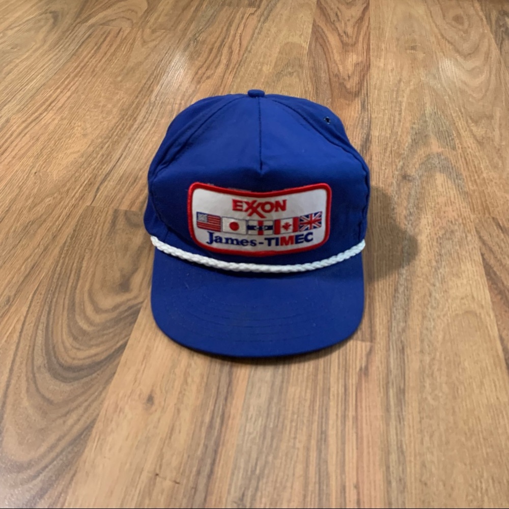 Vintage Exxon James Timec Petroleum Trucker Hat Adjustable Strap Made in USA